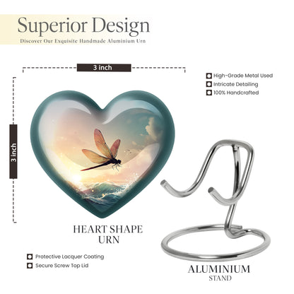 Storm Gray Dragonfly Cremation Urn front view showing detailed design - compassionate heart-dragonfly combination with gentle curves - mini keepsake memorial for portion of cremation ashes