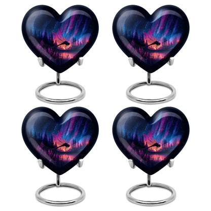 Indigo Dragonfly Cremation Urn angled view of lid and engraved motif - heart-shaped dragonfly design symbolizing eternal love - 10 inch aluminum urn for cremated remains