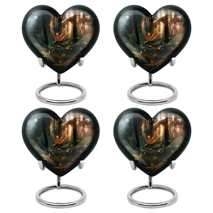 Charcoal Black Dragonfly Cremation Urn angled view of lid and engraved motif - compassionate heart-dragonfly combination with gentle curves - 10 inch aluminum urn for cremated remains