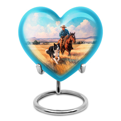 Personalized Teal Cherished Cowboy Cremation Urns for Human Ashes - 10-inch, 200 cu in - Yatskia