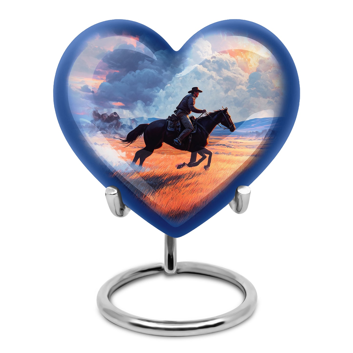 Divine Blue Cowboy Cremation Urn for Ashes - 10-inch, 200 cu in - Yatskia