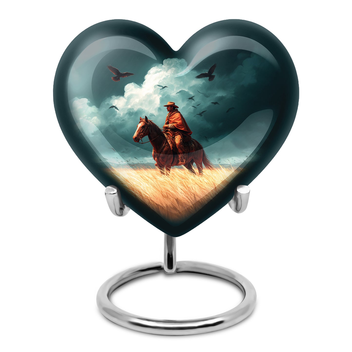 Illustrious Cowboy Memorial Cremation Urns - Teal 10-inch, 200 cu in - Yatskia