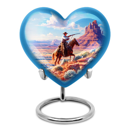 Blue Cowboy Remembrance Cremation Urns for Human Ashes - 10-inch, 200 cu in - Yatskia