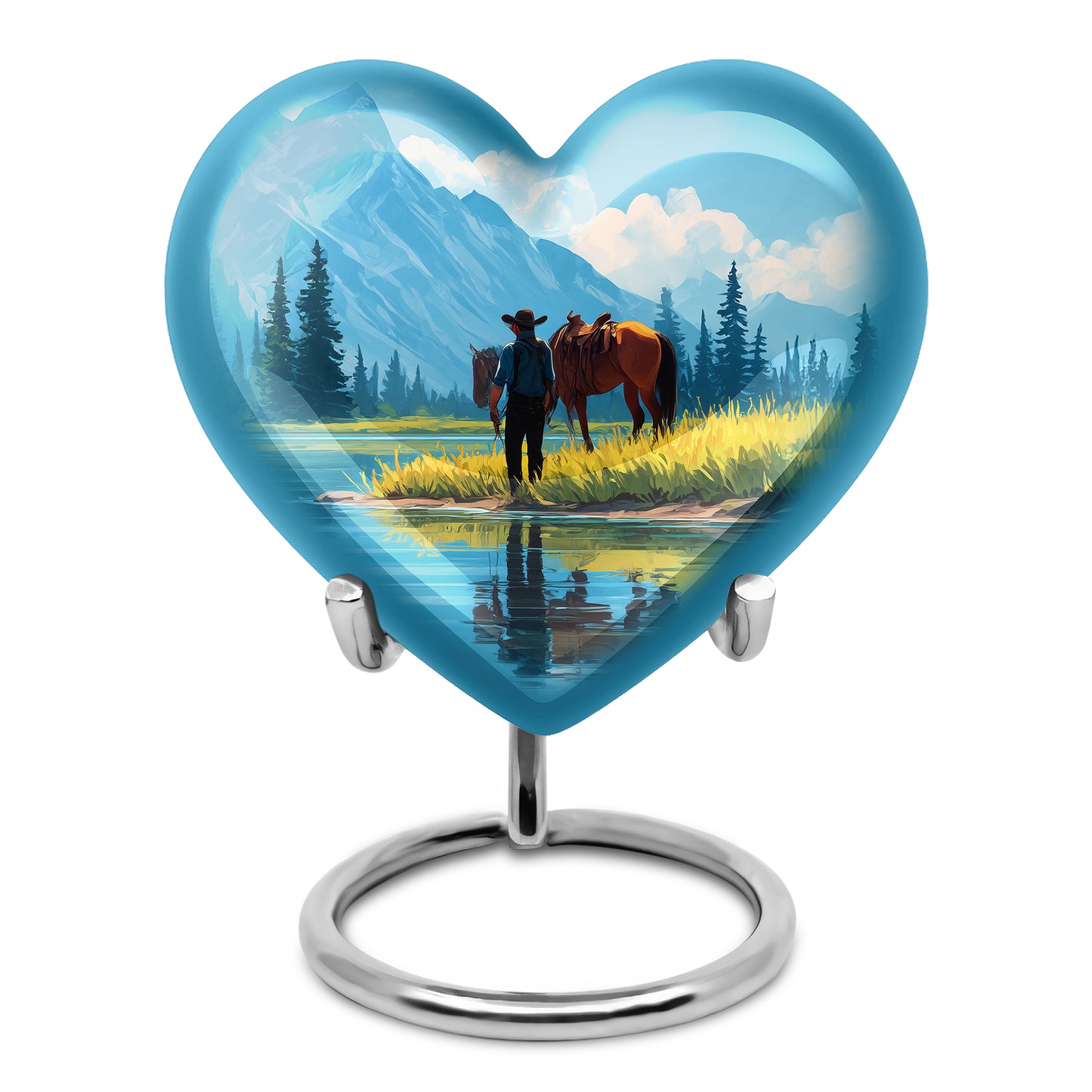 Blue Resounding Cowboy Memorial Urn for Ashes - 10-inch, 200 cu in - Yatskia