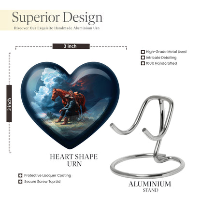 Icy Blue Cowboy Cremation Urn front view showing detailed design - heart-shaped cowboy design symbolizing eternal love - mini keepsake memorial for portion of cremation ashes