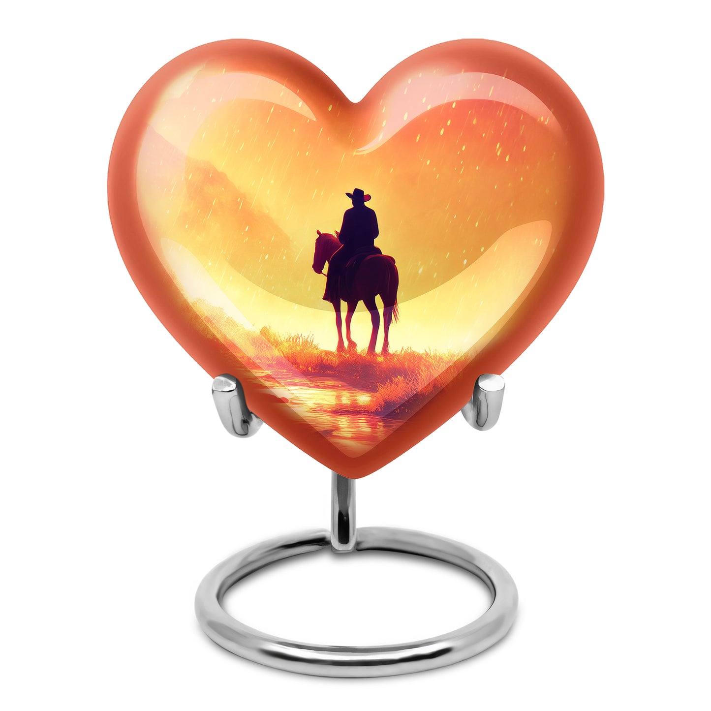 Gold Comforting Cowboy Memorial Urn for Ashes - 10-inch, 200 cu in - Yatskia