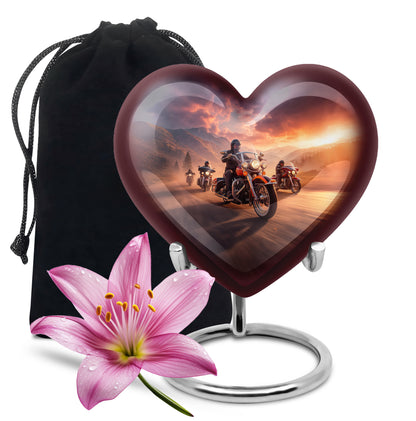 Rose Pink Bike Cremation Urn detail view - heart-shaped bike design symbolizing eternal love - full-size 10 inch 200 cubic inch adult cremation urn