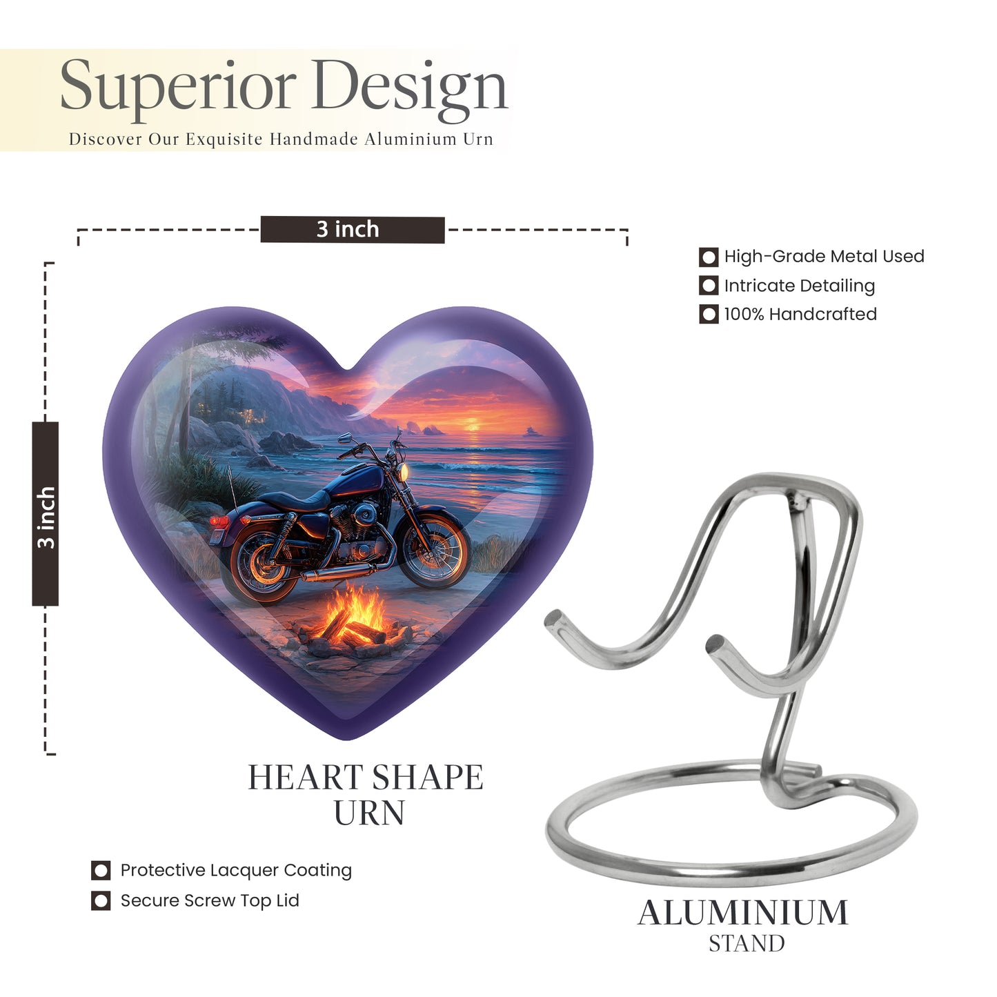 Slate Blue Bike Cremation Urn front view showing detailed design - heart-shaped bike design symbolizing eternal love - mini keepsake memorial for portion of cremation ashes
