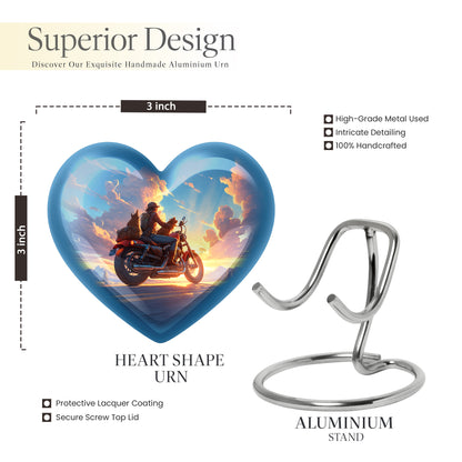 Dusty Blue Bike Cremation Urn front view showing detailed design - heart-shaped bike design symbolizing eternal love - mini keepsake memorial for portion of cremation ashes
