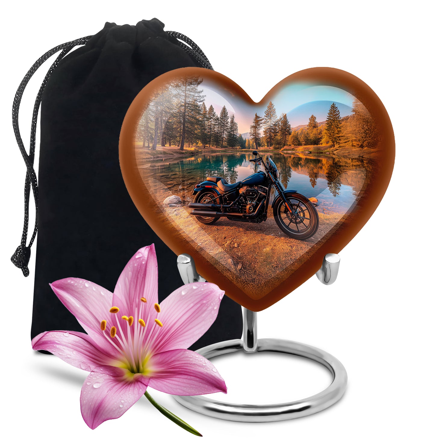 Soft Teal Bike Cremation Urn detail view - loving heart memorial featuring bike pattern - full-size 10 inch 200 cubic inch adult cremation urn