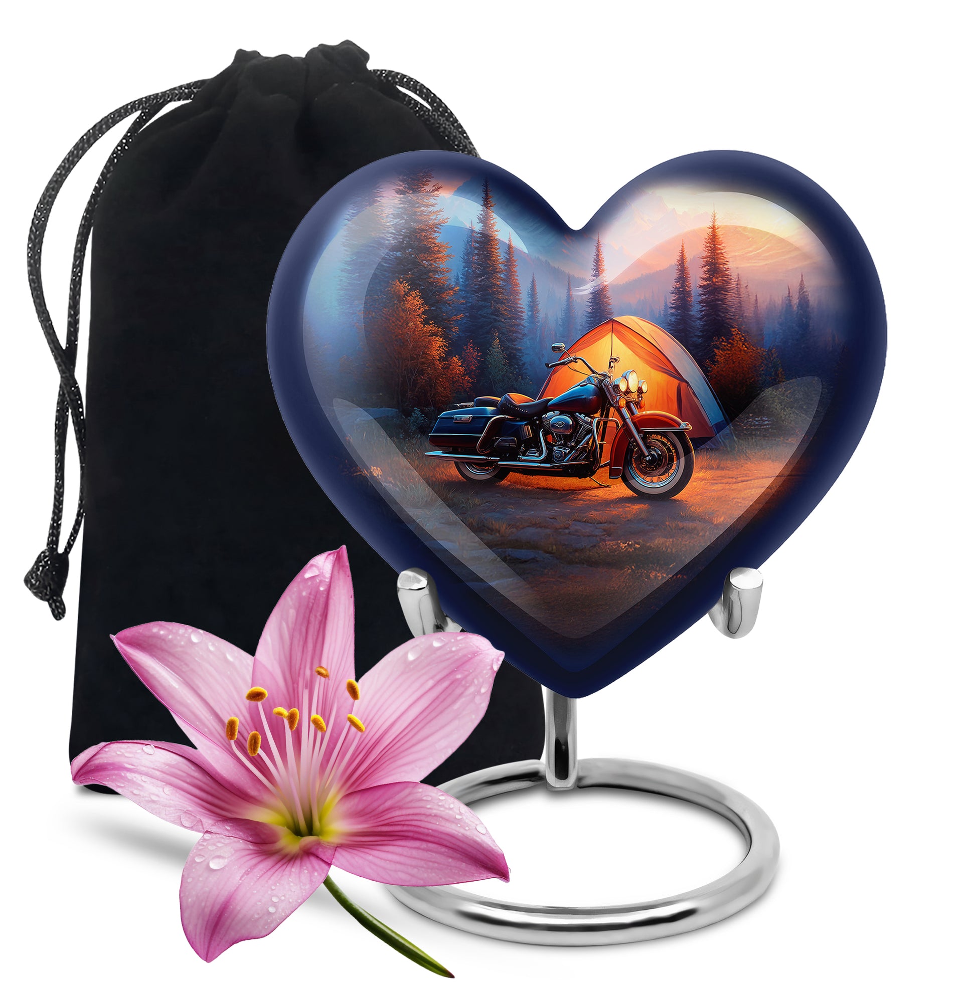 Twilight Blue Bike Cremation Urn detail view - compassionate heart-bike combination with gentle curves - full-size 10 inch 200 cubic inch adult cremation urn