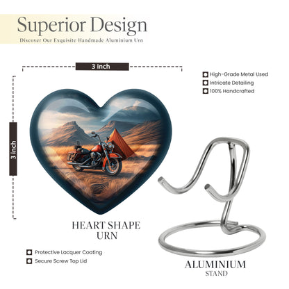 Celestial Blue Bike Cremation Urn front view showing detailed design - loving heart memorial featuring bike pattern - mini keepsake memorial for portion of cremation ashes