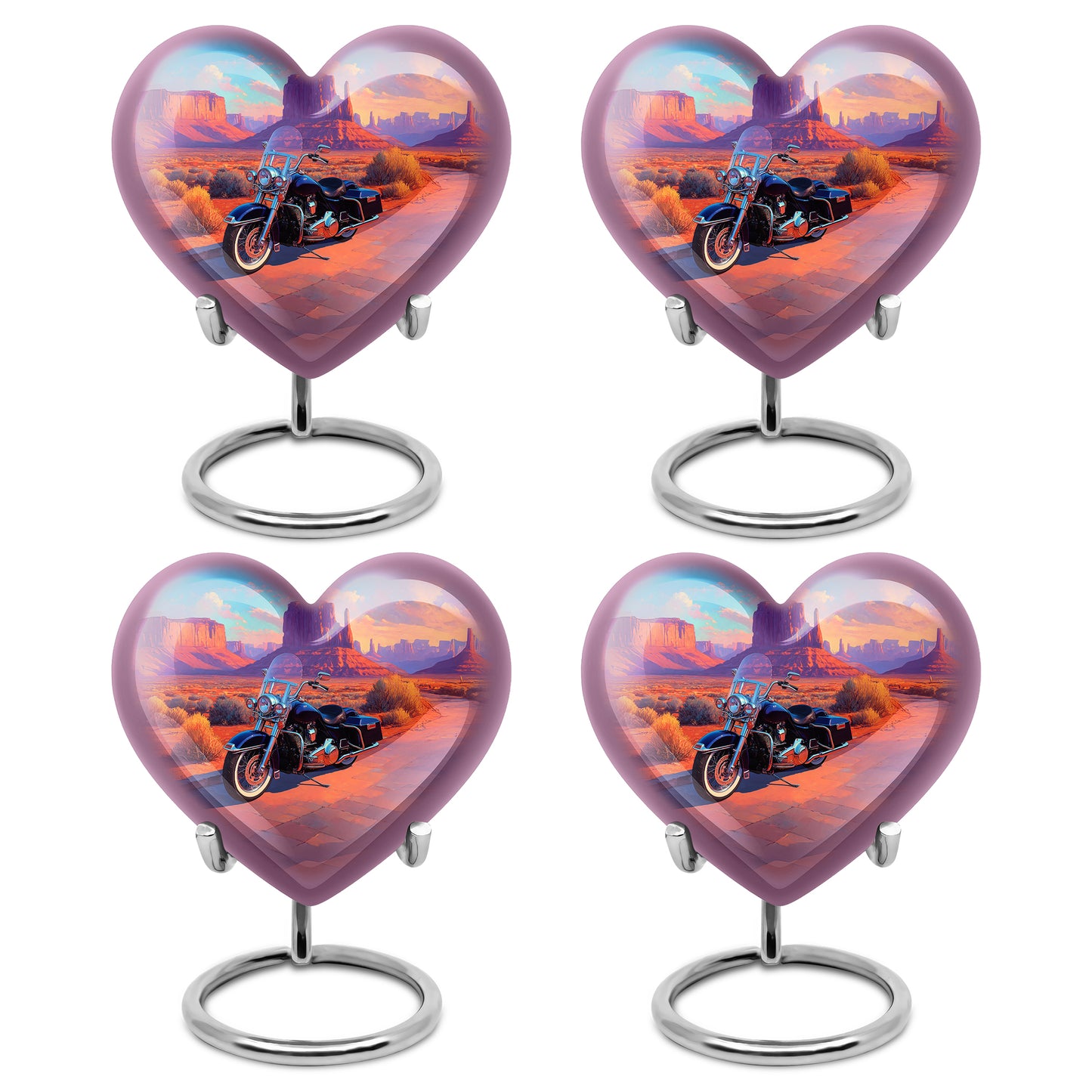 Soft Teal Bike Cremation Urn angled view of lid and engraved motif - heart-shaped bike design symbolizing eternal love - 10 inch aluminum urn for cremated remains