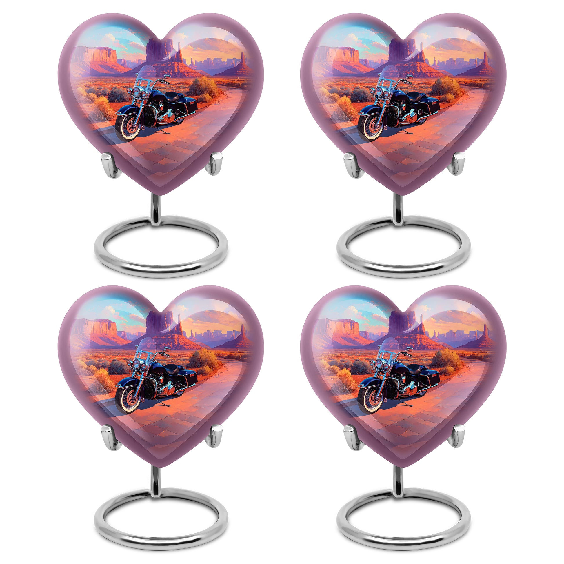 Soft Teal Bike Cremation Urn angled view of lid and engraved motif - heart-shaped bike design symbolizing eternal love - 10 inch aluminum urn for cremated remains