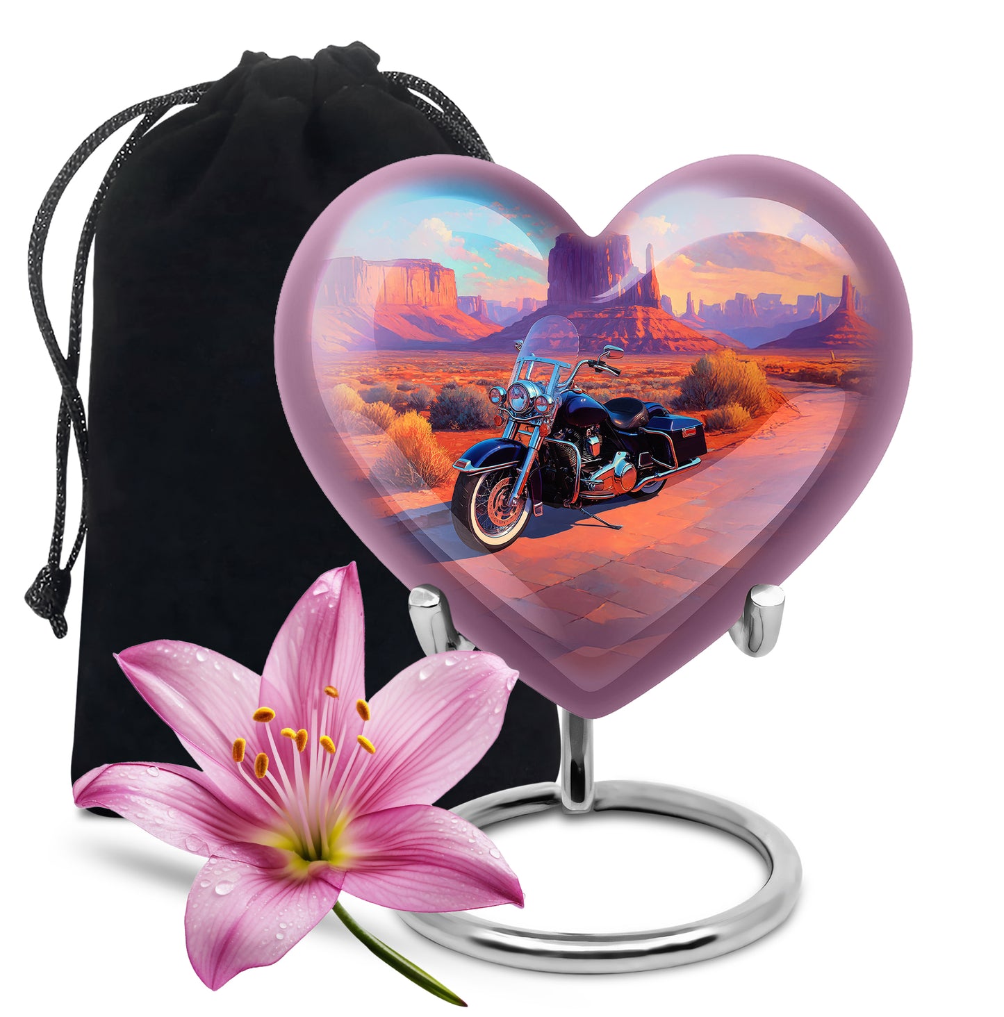 Aqua Teal Bike Cremation Urn detail view - romantic heart urn with bike motif on aluminum - full-size 10 inch 200 cubic inch adult cremation urn