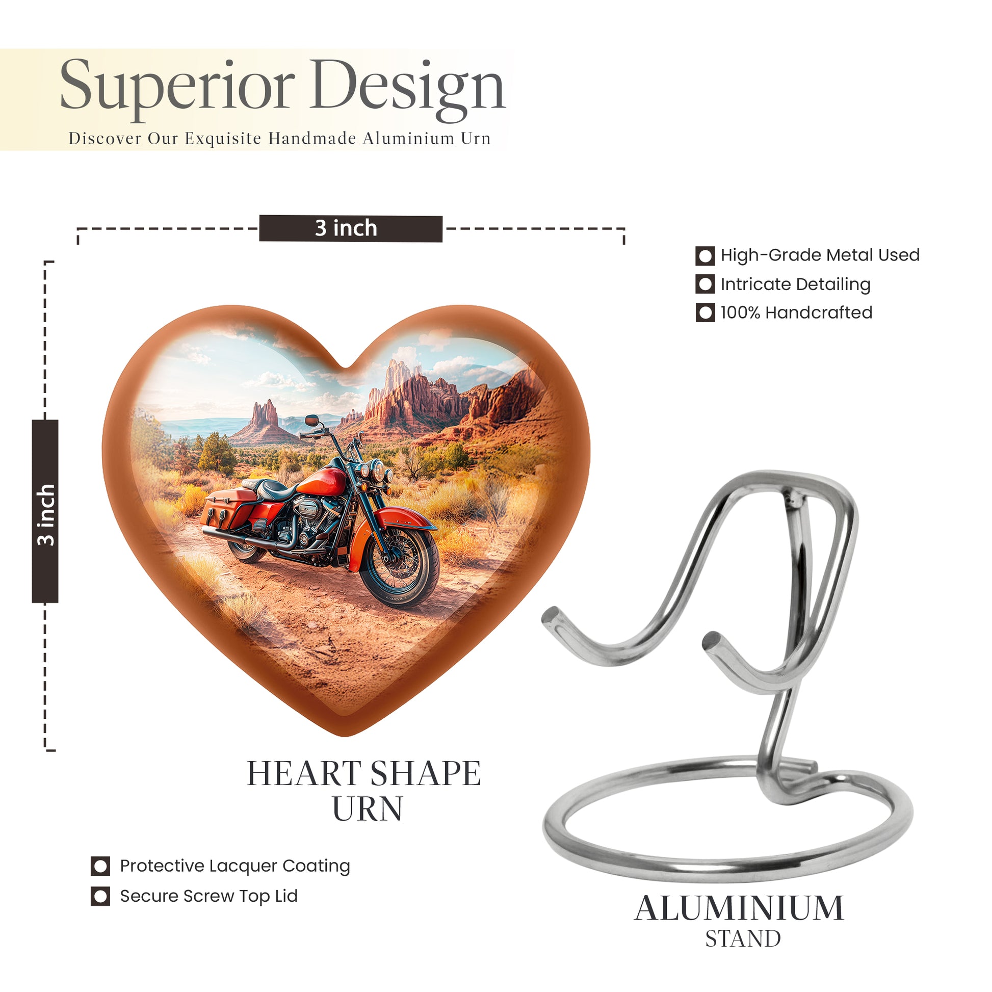 Cool Teal Bike Cremation Urn front view showing detailed design - heart-shaped bike design symbolizing eternal love - mini keepsake memorial for portion of cremation ashes