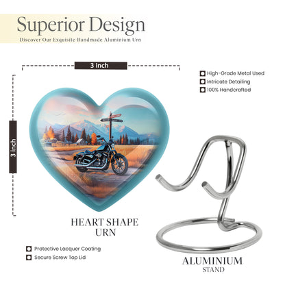 Dusty Blue Bike Cremation Urn front view showing detailed design - heart-shaped bike design symbolizing eternal love - mini keepsake memorial for portion of cremation ashes