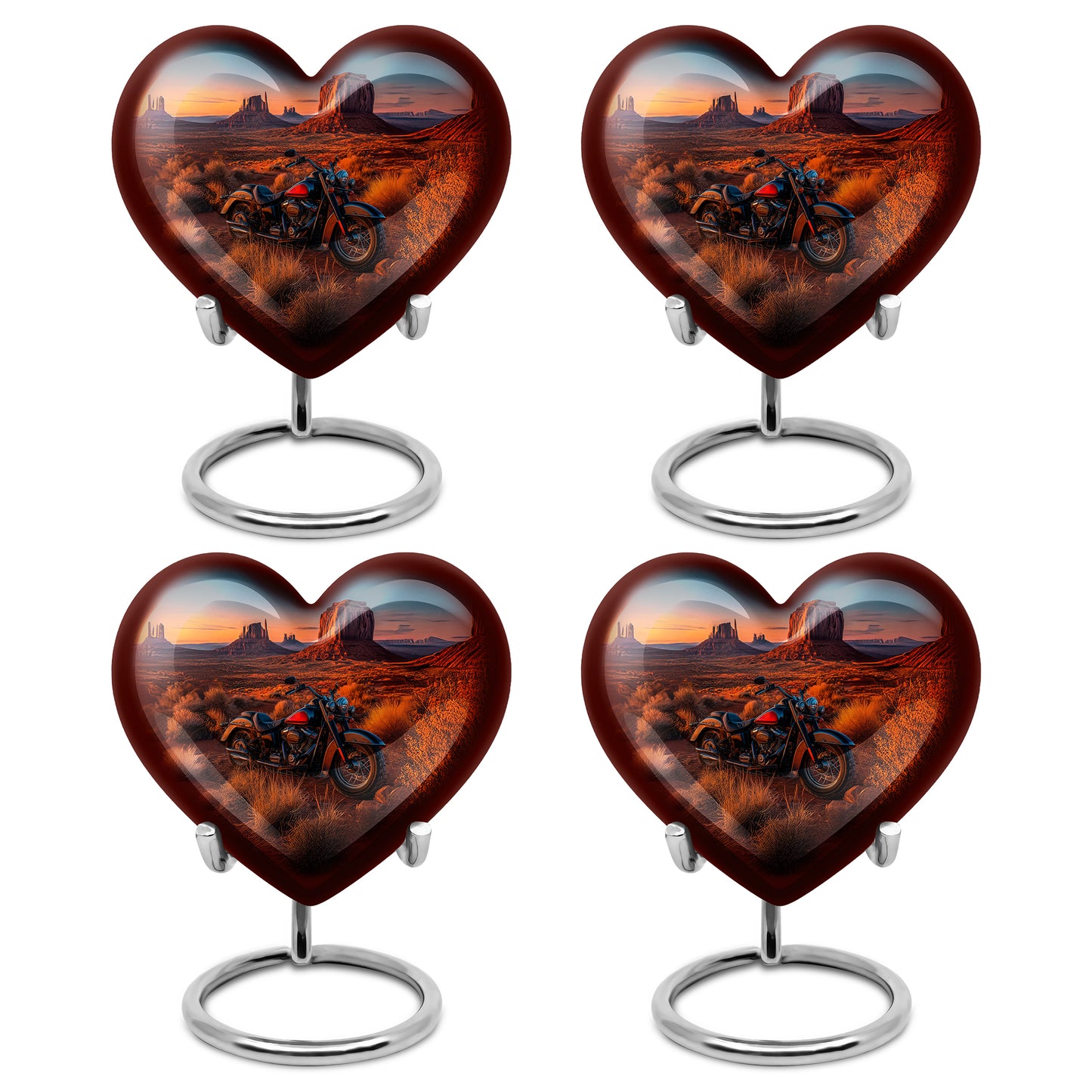 Indigo Bike Cremation Urn angled view of lid and engraved motif - heart-shaped bike design symbolizing eternal love - 10 inch aluminum urn for cremated remains