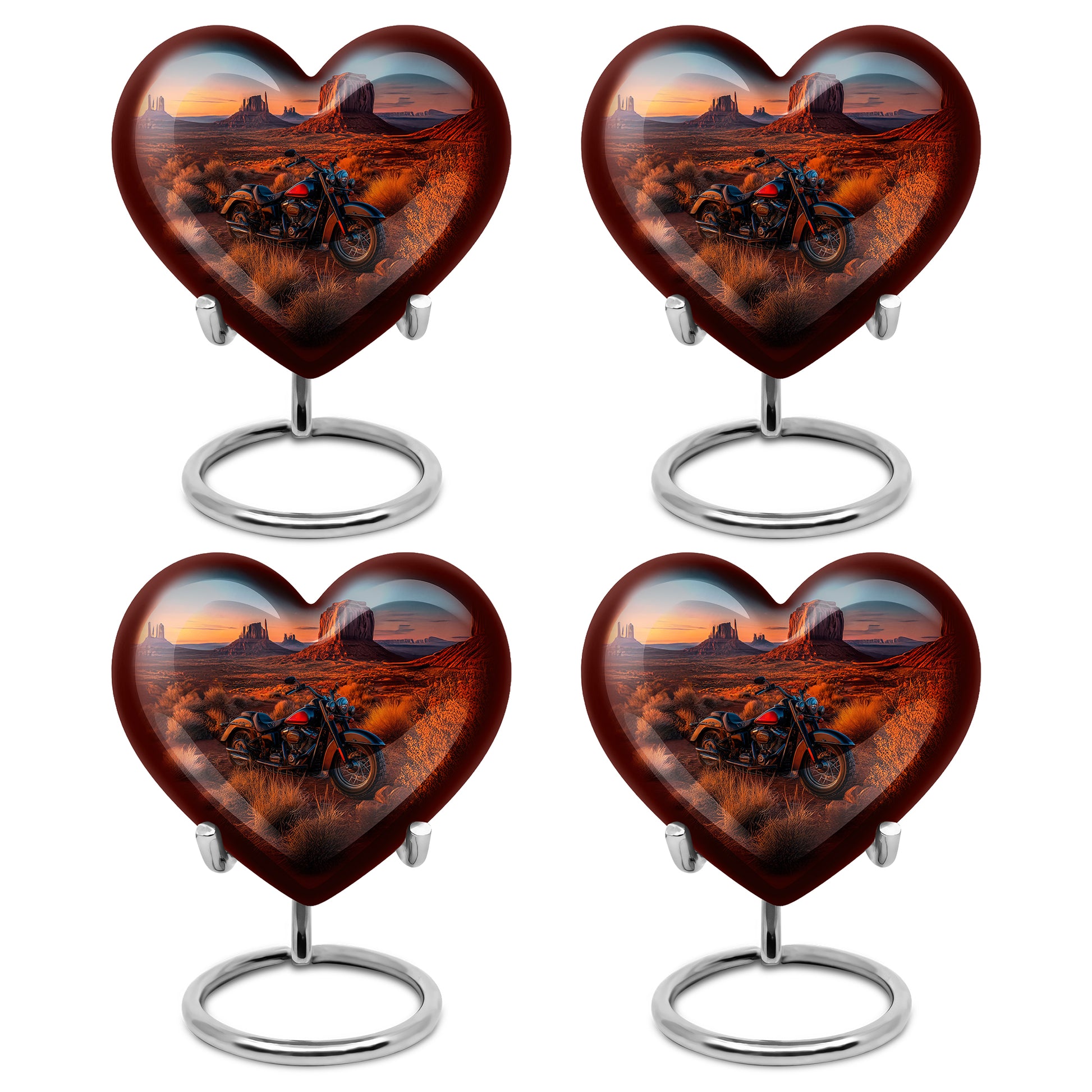 Indigo Bike Cremation Urn angled view of lid and engraved motif - heart-shaped bike design symbolizing eternal love - 10 inch aluminum urn for cremated remains