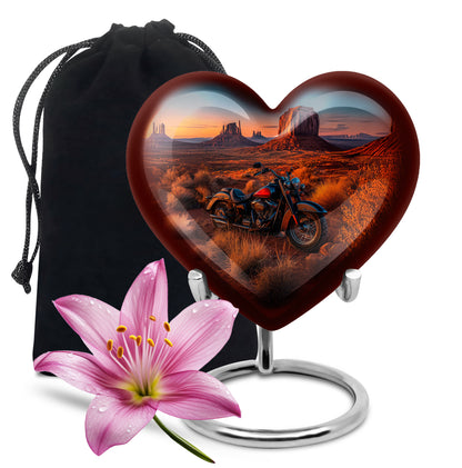 Pastel Blue Bike Cremation Urn detail view - loving heart memorial featuring bike pattern - full-size 10 inch 200 cubic inch adult cremation urn