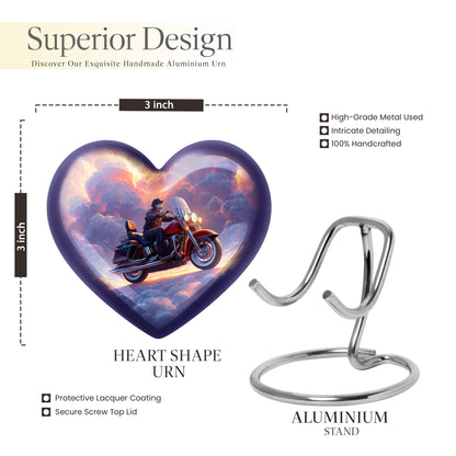 Azure Bike Cremation Urn front view showing detailed design - loving heart memorial featuring bike pattern - mini keepsake memorial for portion of cremation ashes