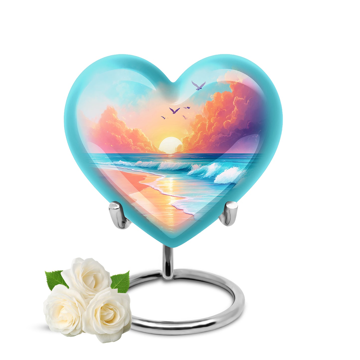 Radiant Beach Memorial Cremation Urns - Teal 10-inch, 200 cu in - Yatskia