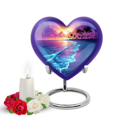 Dignified Blue Beach Cremation Urn for Ashes - 10-inch, 200 cu in - Yatskia