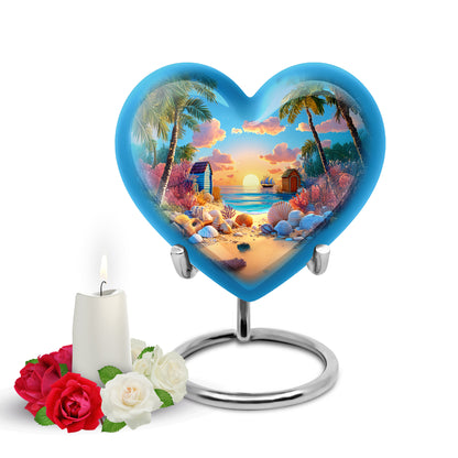 Blue Exquisite Beach Memorial Urn for Ashes - 10-inch, 200 cu in - Yatskia