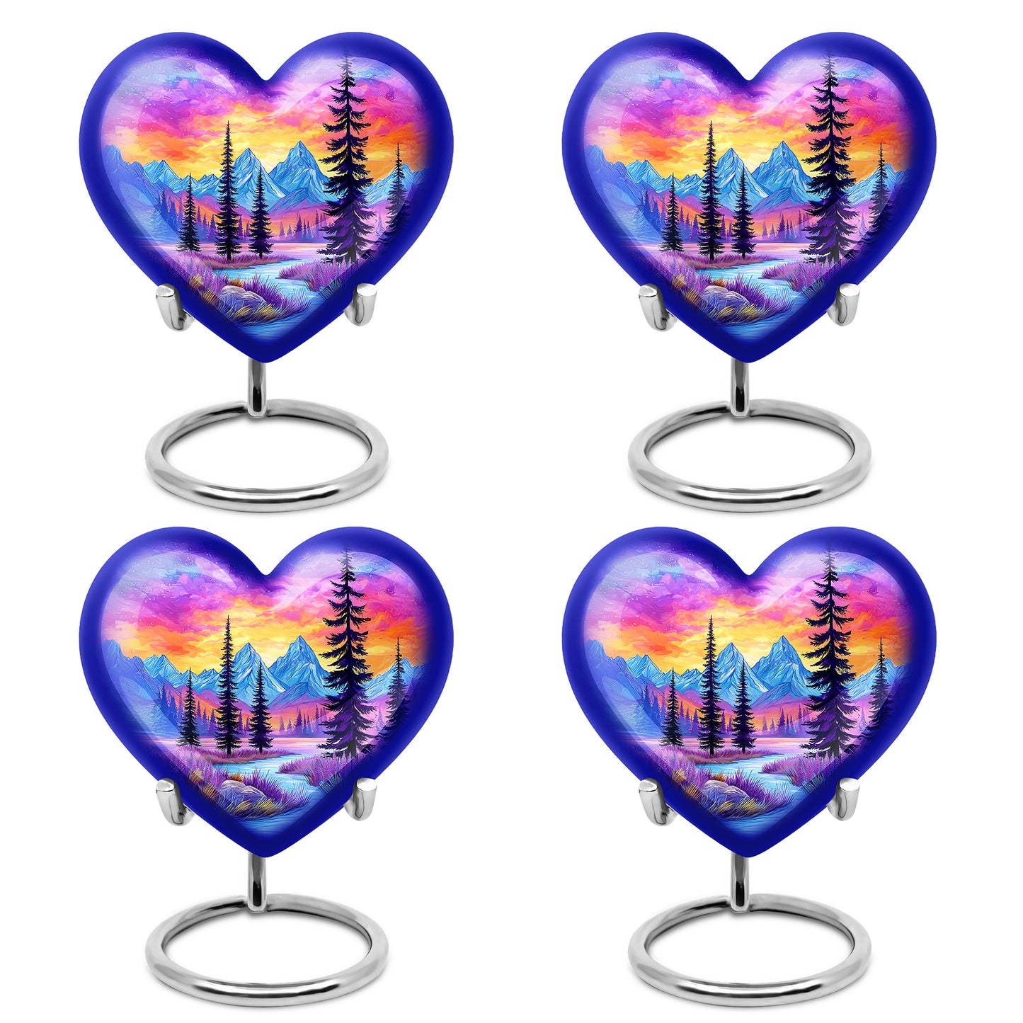 Dusty Blue Beach Cremation Urn angled view of lid and engraved motif - loving heart memorial featuring beach pattern - 10 inch aluminum urn for cremated remains