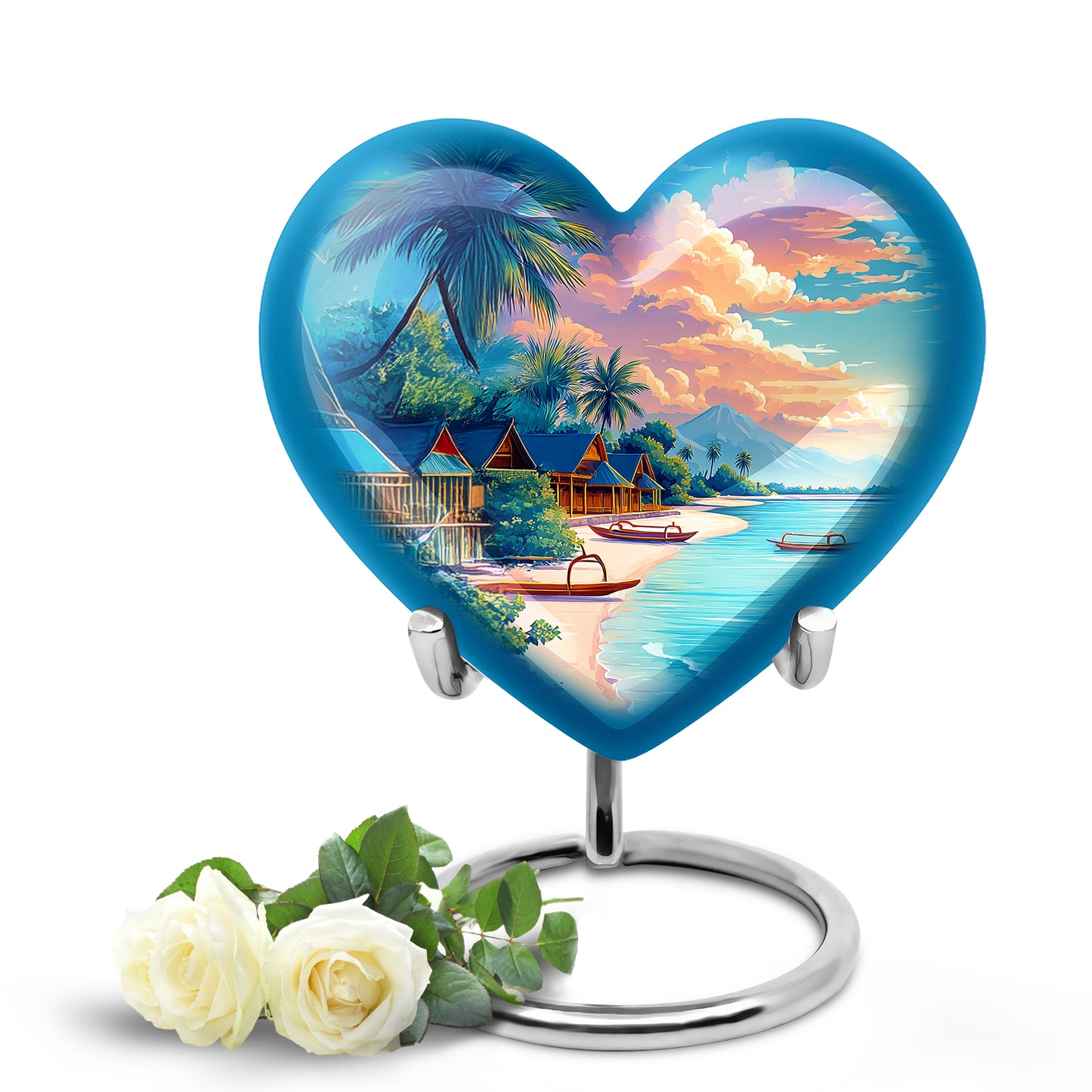 Blue Stately Beach Cremation Urns for Human Ashes - 10-inch, 200 cu in - Yatskia