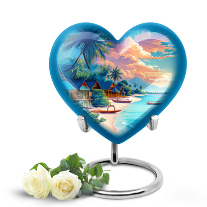 Blue Stately Beach Cremation Urns for Human Ashes - 10-inch, 200 cu in - Yatskia