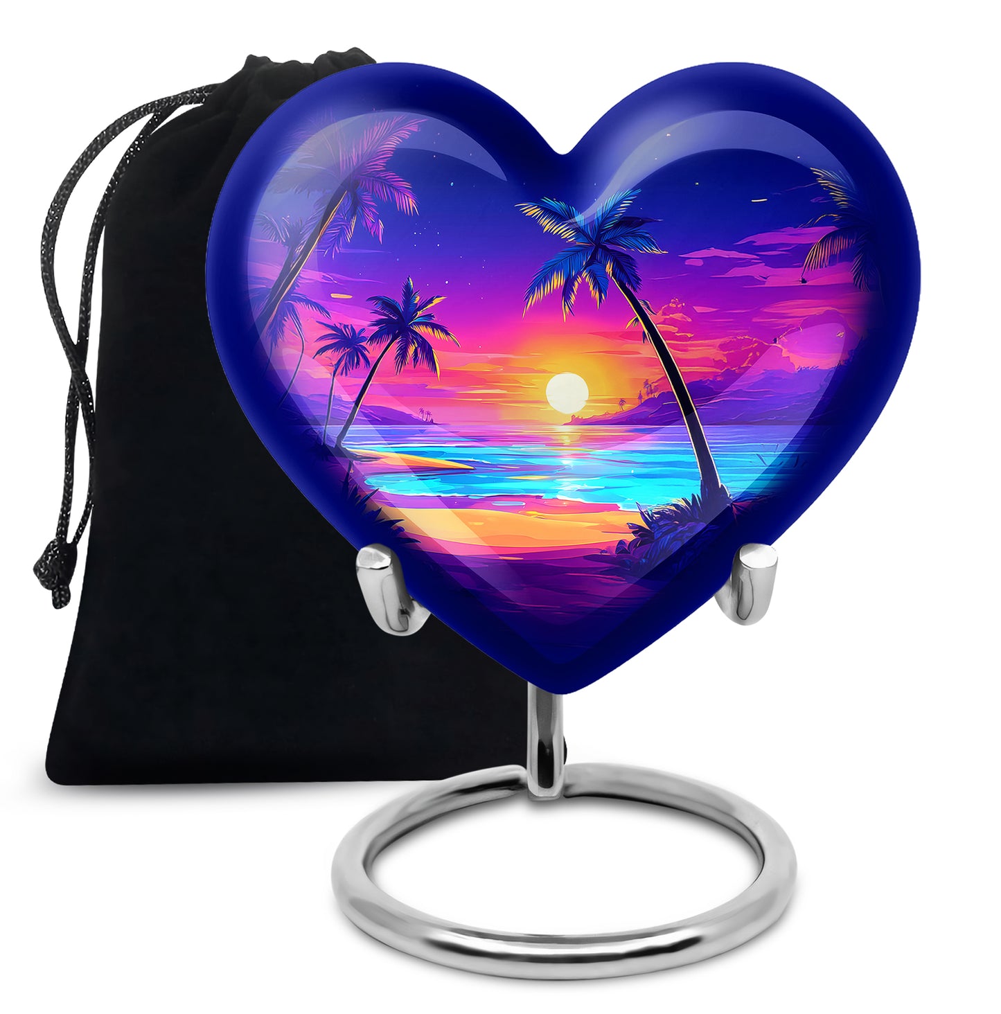Cobalt Blue Beach Cremation Urn detail view - compassionate heart-beach combination with gentle curves - full-size 10 inch 200 cubic inch adult cremation urn