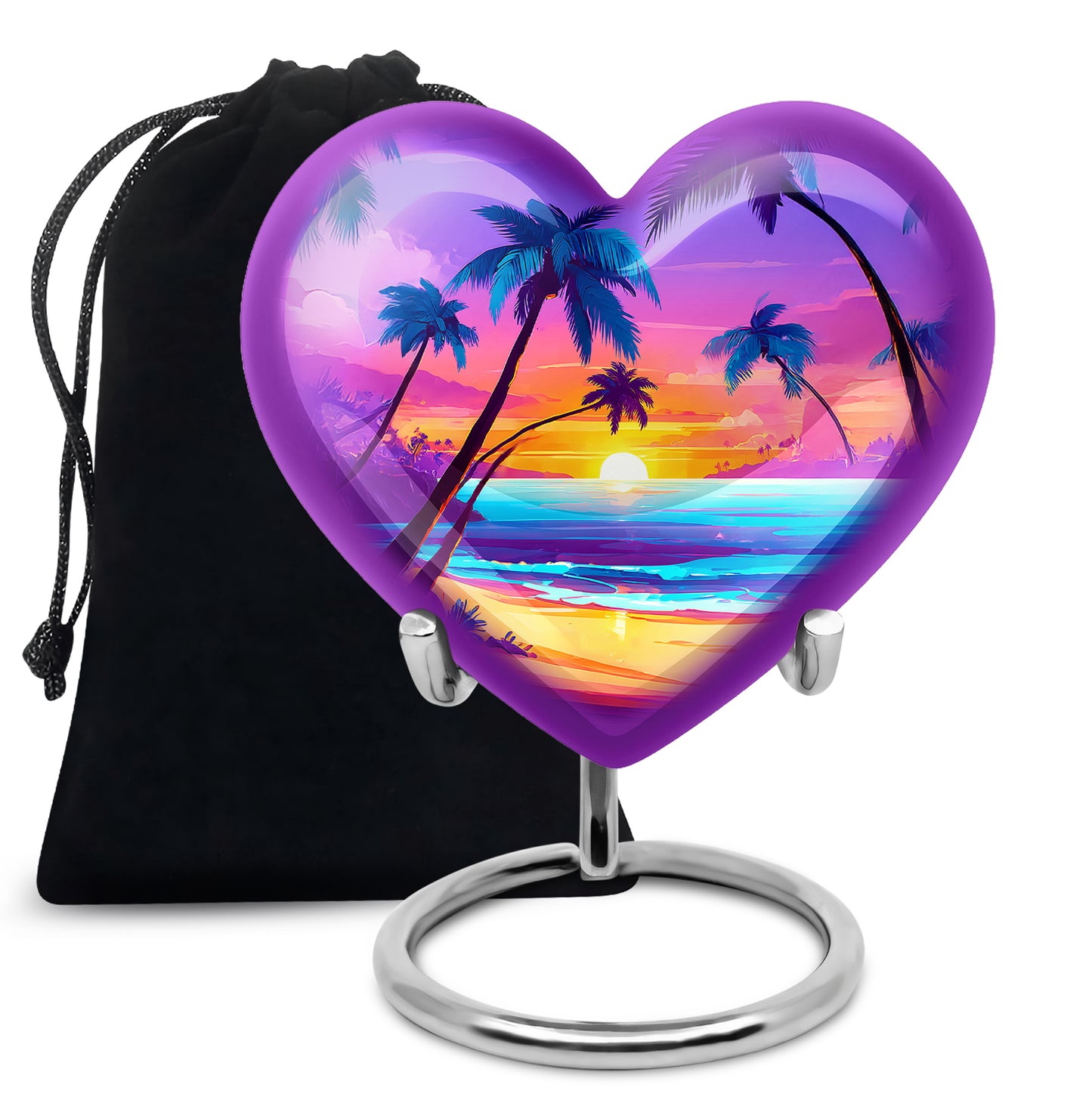 Amethyst Purple Beach Cremation Urn detail view - loving heart memorial featuring beach pattern - full-size 10 inch 200 cubic inch adult cremation urn