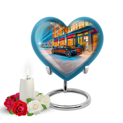 Blue Car Treasure Cremation Urns for Human Ashes - 10-inch, 200 cu in - Yatskia