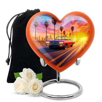 Misty Blue Car Cremation Urn detail view - heart-shaped car design symbolizing eternal love - full-size 10 inch 200 cubic inch adult cremation urn