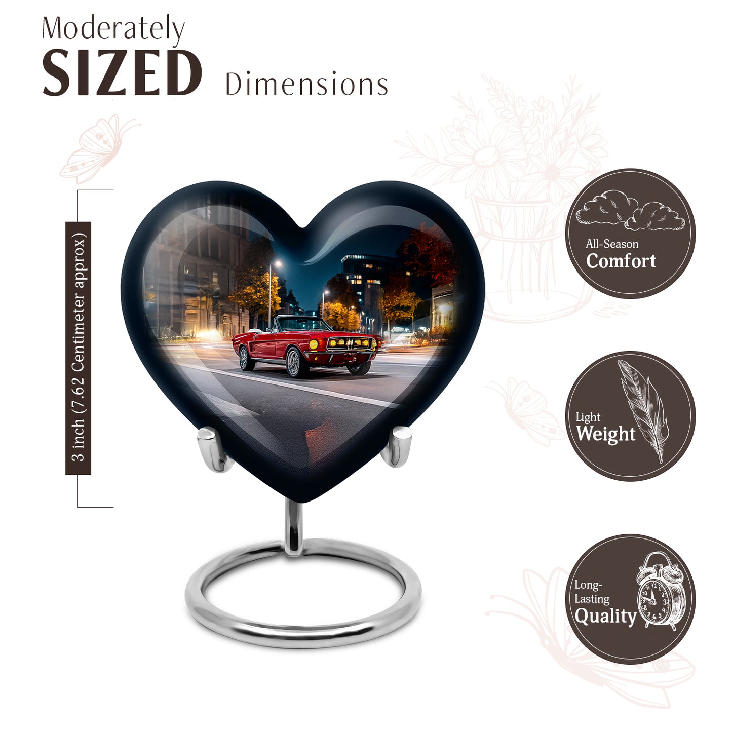 Powder Blue Car Cremation Urn front view showing detailed design - heart-shaped car design symbolizing eternal love - mini keepsake memorial for portion of cremation ashes