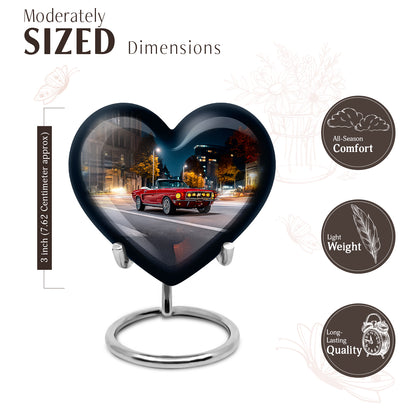 Powder Blue Car Cremation Urn front view showing detailed design - heart-shaped car design symbolizing eternal love - mini keepsake memorial for portion of cremation ashes