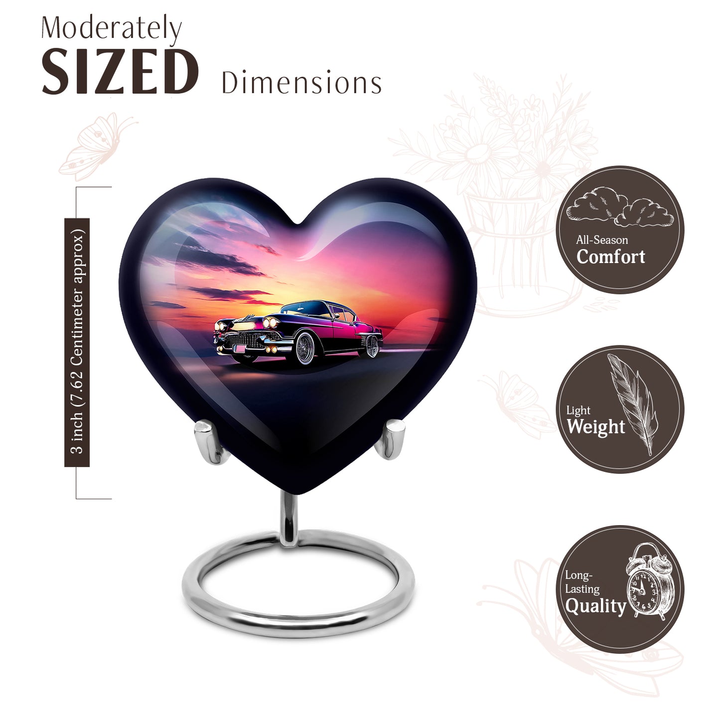 Bright Blue Car Cremation Urn front view showing detailed design - compassionate heart-car combination with gentle curves - mini keepsake memorial for portion of cremation ashes