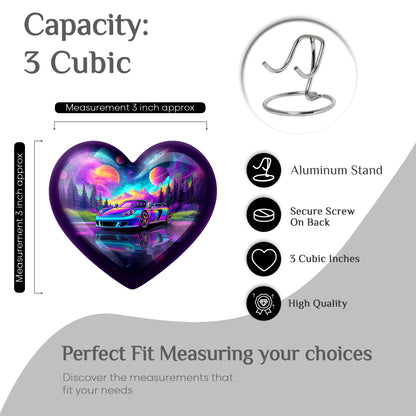 Slate Blue Car Cremation Urn front view showing detailed design - heart-shaped car design symbolizing eternal love - mini keepsake memorial for portion of cremation ashes