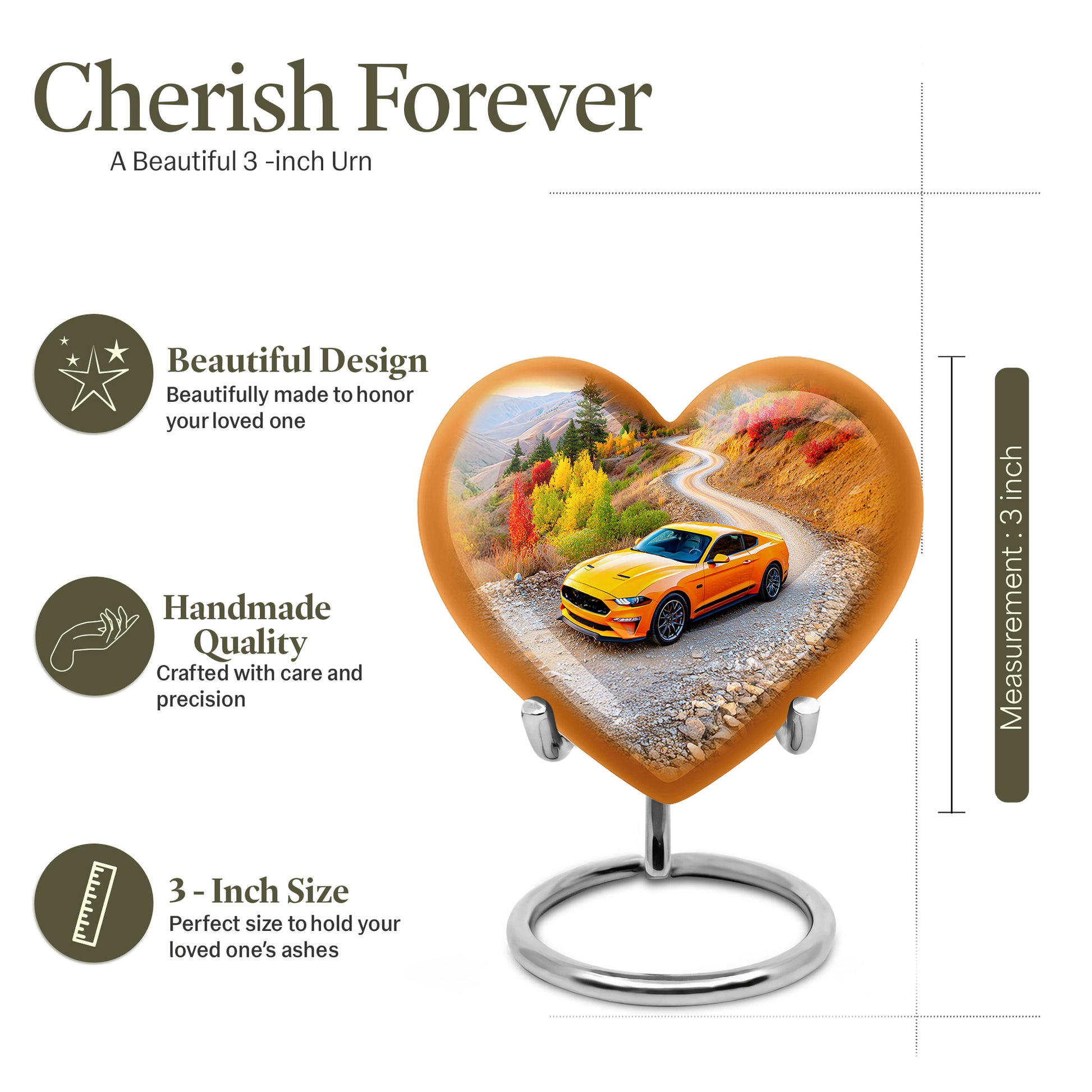Calming Blue Car Cremation Urn front view showing detailed design - compassionate heart-car combination with gentle curves - mini keepsake memorial for portion of cremation ashes