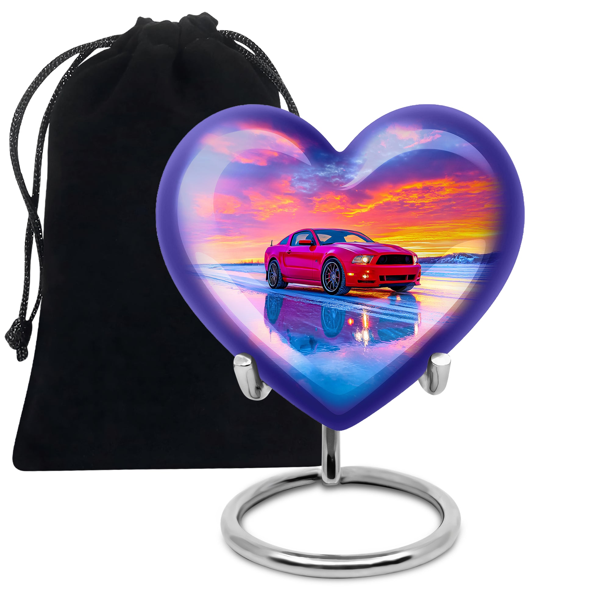 Sky Blue Car Cremation Urn detail view - heart-shaped car design symbolizing eternal love - full-size 10 inch 200 cubic inch adult cremation urn