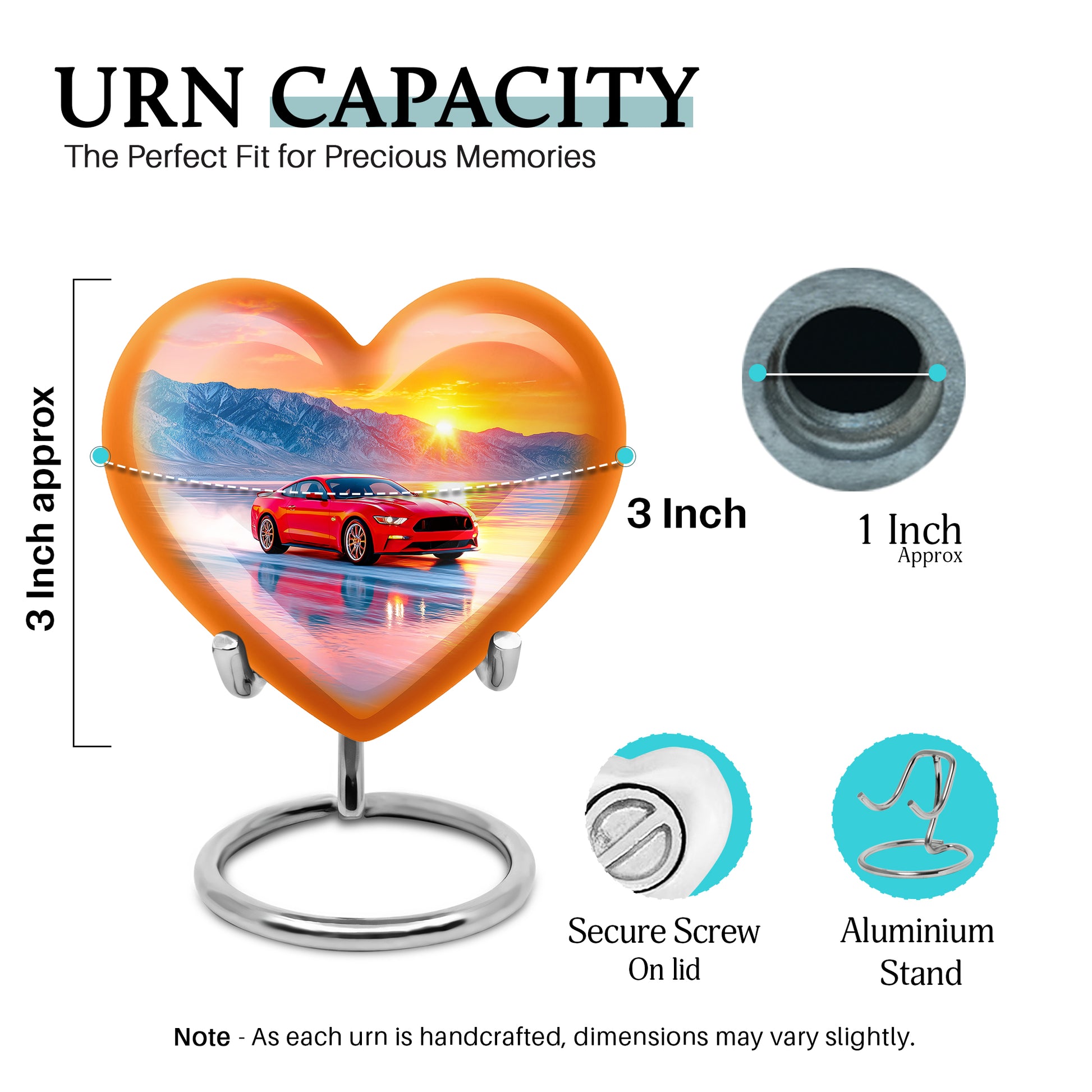 Blush Pink Car Cremation Urn front view showing detailed design - heart-shaped car design symbolizing eternal love - mini keepsake memorial for portion of cremation ashes