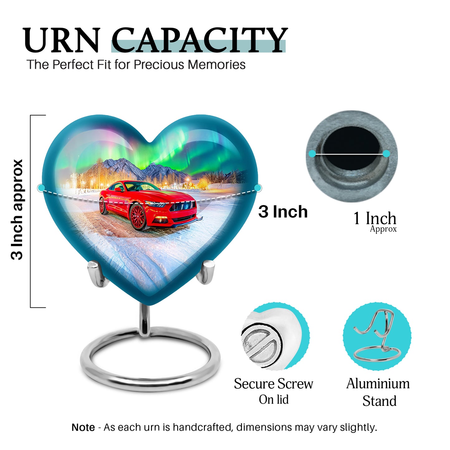 Indigo Car Cremation Urn front view showing detailed design - heart-shaped car design symbolizing eternal love - mini keepsake memorial for portion of cremation ashes