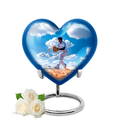 Inspiring Blue Baseball Reflection Urn for Human Ashes - 10-inch, 200 cu in - Yatskia