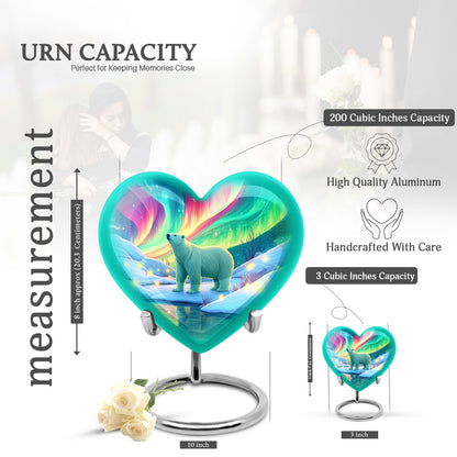 Aqua Teal Bear Cremation Urn front view showing detailed design - compassionate heart-bear combination with gentle curves - mini keepsake memorial for portion of cremation ashes