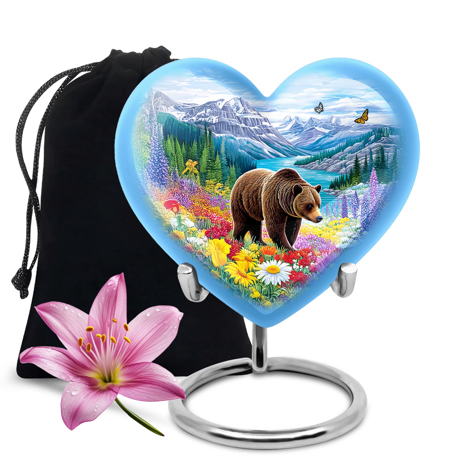 Royal Blue Bear Cremation Urn detail view - compassionate heart-bear combination with gentle curves - full-size 10 inch 200 cubic inch adult cremation urn