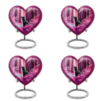 Blush Pink Bear Cremation Urn angled view of lid and engraved motif - loving heart memorial featuring bear pattern - 10 inch aluminum urn for cremated remains