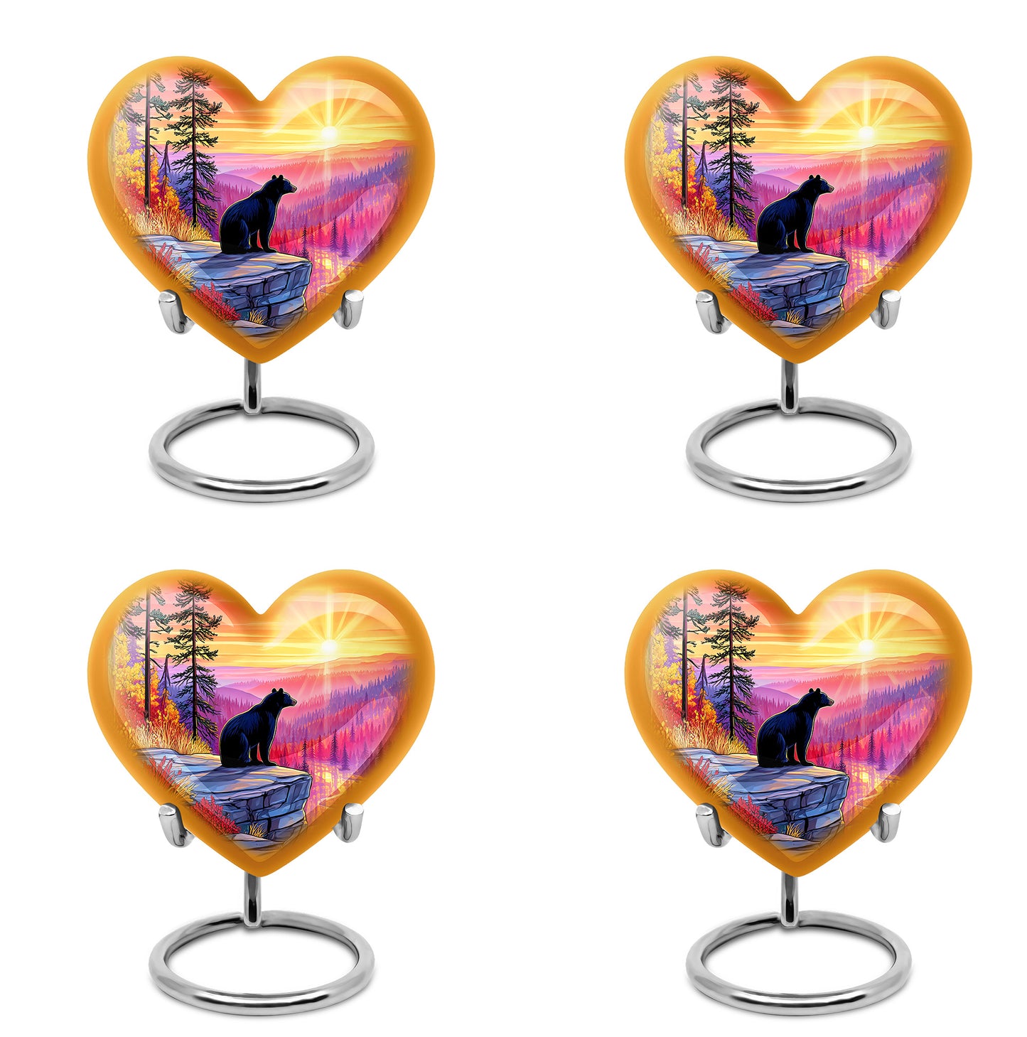 Deep Red Bear Cremation Urn angled view of lid and engraved motif - heart-shaped bear design symbolizing eternal love - 10 inch aluminum urn for cremated remains