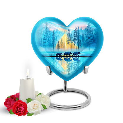 Personalized Teal Heavenly Bear Cremation Urns for Human Ashes - 10-inch, 200 cu in - Yatskia