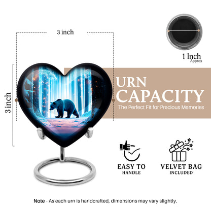 Aqua Teal Bear Cremation Urn front view showing detailed design - compassionate heart-bear combination with gentle curves - mini keepsake memorial for portion of cremation ashes